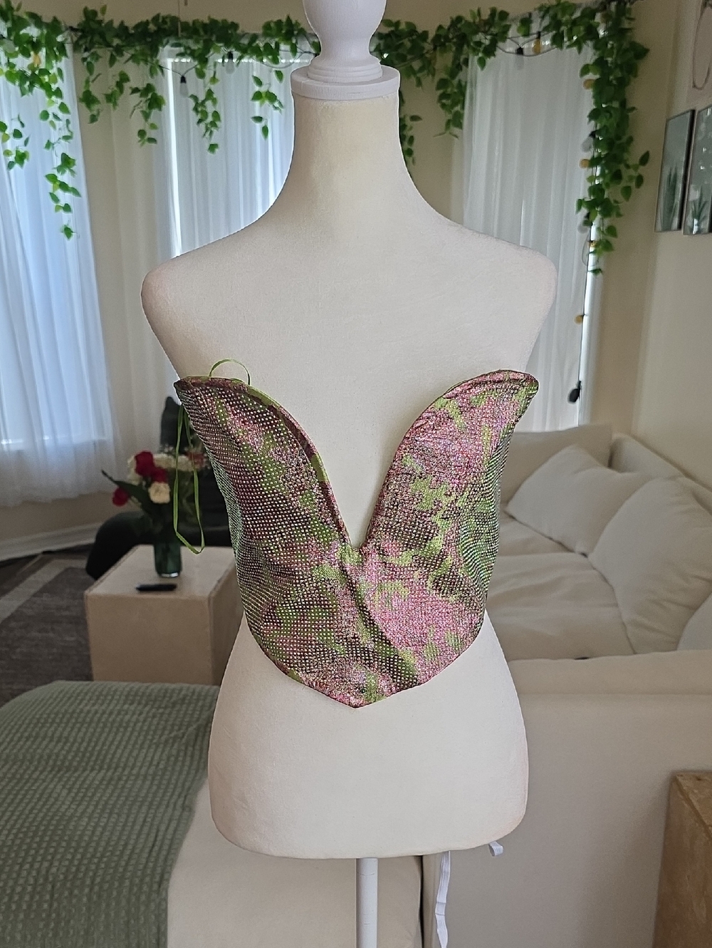 AKIRA Iridescent Pink and Green Strapless Bustier Corset